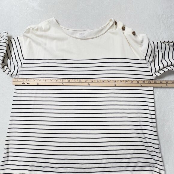 Talbots Plus Top Blouse Womens Sz 2XP Beige Striped Button Detail Short Sleeve - Picture 5 of 8